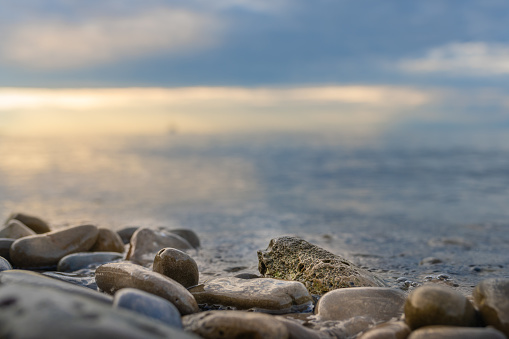 Pebbles and the sea at sunset on the Adriatic