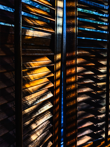 Window blinds in early morning light