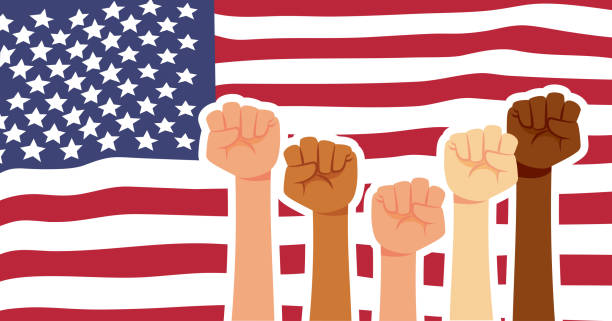 istock People Protesting in United States of America Vector  illustration 2103030369