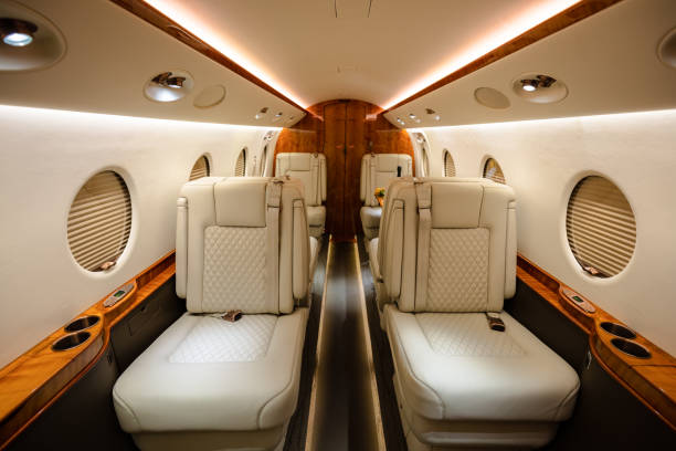 istock Private Jet Cabin with Closed Window Shades 2103033226