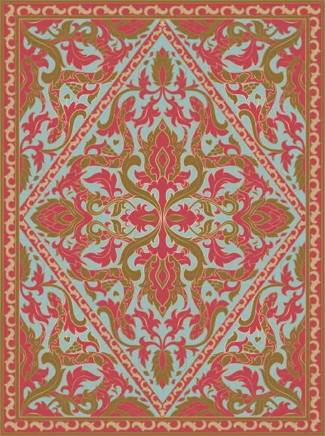 Vector illustration of Vintage floral carpet with snakes.