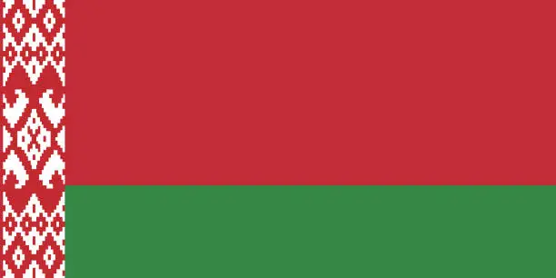 Vector illustration of Belarus flag. Standard size. The official ratio. A rectangular flag. Standard color. Flag icon. Digital illustration. Computer illustration. Vector illustration.