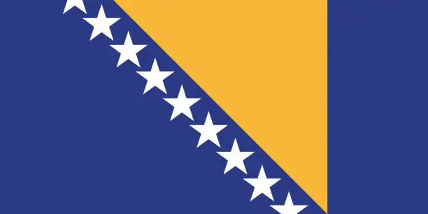 Vector illustration of Bosnia and Herzegovina flag. Standard size. The official ratio. A rectangular flag. Standard color. Flag icon. Digital illustration. Computer illustration. Vector illustration.