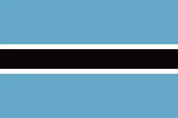 Vector illustration of Botswana flag. Standard size. The official ratio. A rectangular flag. Standard color. Flag icon. Digital illustration. Computer illustration. Vector illustration.
