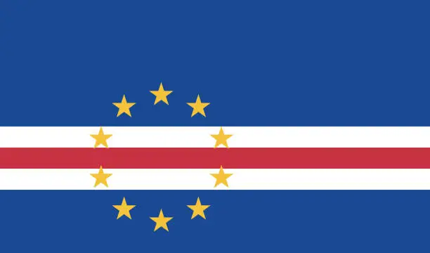 Vector illustration of Cape Verde flag. Standard size. The official ratio. A rectangular flag. Standard color. Flag icon. Digital illustration. Computer illustration. Vector illustration.