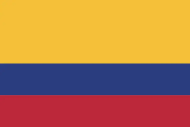 Vector illustration of Colombia flag. Standard size. The official ratio. A rectangular flag. Standard color. Flag icon. Digital illustration. Computer illustration. Vector illustration.