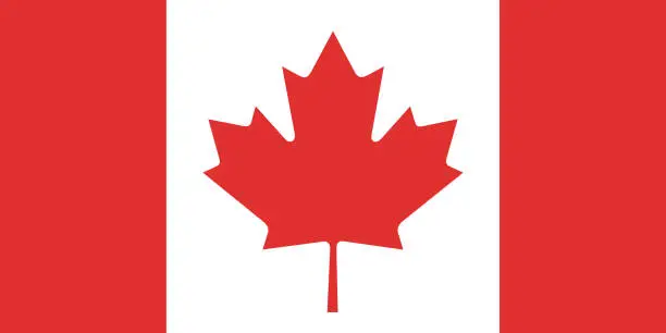 Vector illustration of Canada flag. Standard size. The official ratio. A rectangular flag. Standard color. Flag icon. Digital illustration. Computer illustration. Vector illustration.