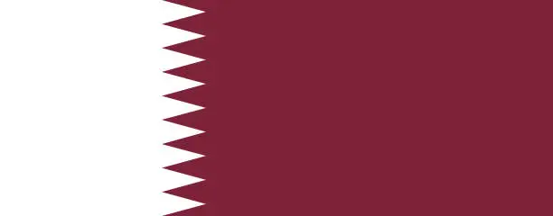 Vector illustration of Qatar flag. Standard size. The official ratio. A rectangular flag. Standard color. Flag icon. Digital illustration. Computer illustration. Vector illustration.