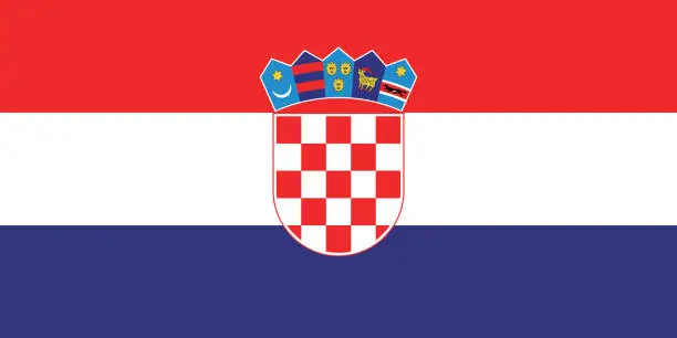 Vector illustration of Croatia flag. Standard size. The official ratio. A rectangular flag. Standard color. Flag icon. Digital illustration. Computer illustration. Vector illustration.