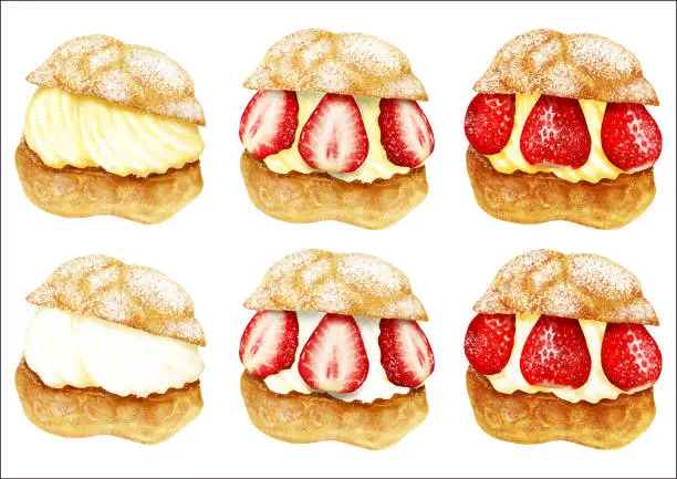 Vector illustration of Strawberry Cream Puff Cream Puff Custard and Cream