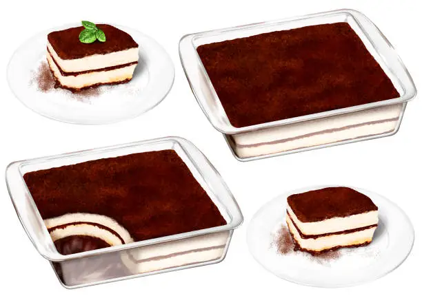 Vector illustration of Tiramisu - a delicious Italian dessert with the flavors of mascarpone and espresso