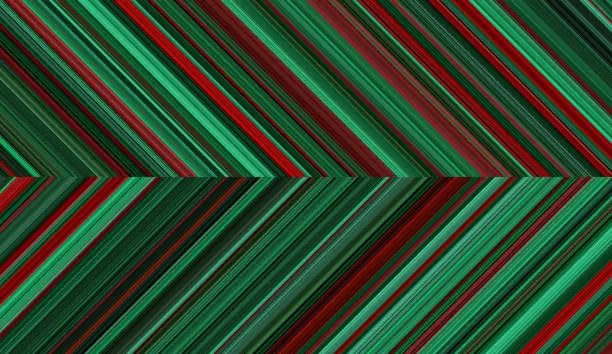 Vector illustration of Christmas winter striped geometric pattern composed of big amount of thin green and red stripes.