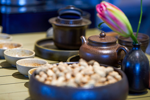 Close-up of teapots and tea sets of traditional Chinese tea drinking culture