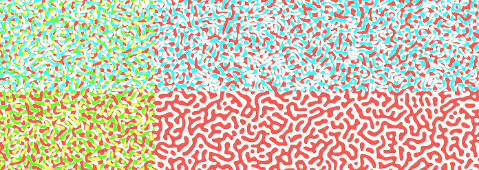 Abstract bright colorful noisy reaction diffusion psychedelic background. Anaglyph irregular pattern. Turing generative algorithm design. Vector illustration