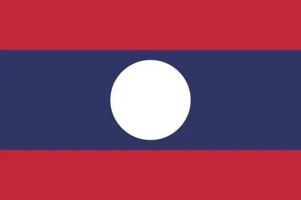 Vector illustration of Laos flag. Standard size. The official ratio. A rectangular flag. Standard color. Flag icon. Digital illustration. Computer illustration. Vector illustration.