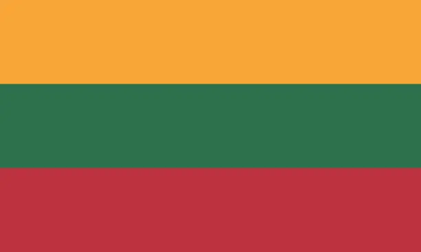 Vector illustration of Lithuania flag. Standard size. The official ratio. A rectangular flag. Standard color. Flag icon. Digital illustration. Computer illustration. Vector illustration.
