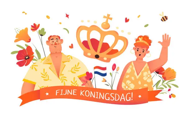 Vector illustration of Koningsdag - text in deutch language means Happy King Day in the kingdom of Netherlands.
