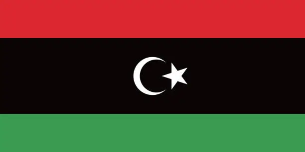 Vector illustration of Libya flag. Standard size. The official ratio. A rectangular flag. Standard color. Flag icon. Digital illustration. Computer illustration. Vector illustration.