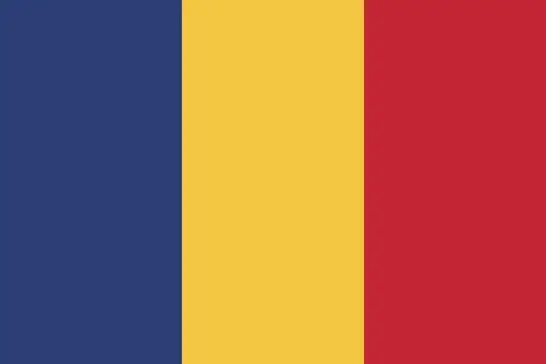 Vector illustration of Romania flag. Standard size. The official ratio. A rectangular flag. Standard color. Flag icon. Digital illustration. Computer illustration. Vector illustration.