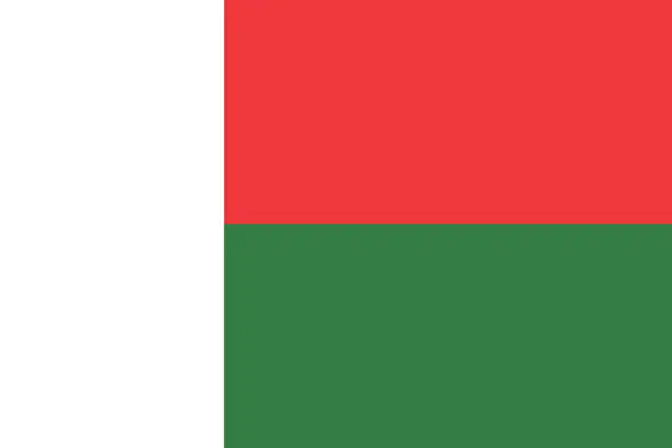 Vector illustration of Madagascar flag. Standard color. Standard size. A rectangular flag. Icon design. Computer illustration. Digital illustration. Vector illustration.