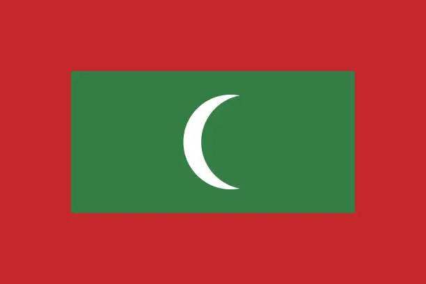 Vector illustration of Maldives flag. Standard size. The official ratio. A rectangular flag. Standard color. Flag icon. Digital illustration. Computer illustration. Vector illustration.