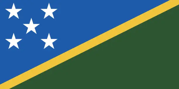 Vector illustration of Solomon Islands flag. Standard size. The official ratio. A rectangular flag. Standard color. Flag icon. Digital illustration. Computer illustration. Vector illustration.