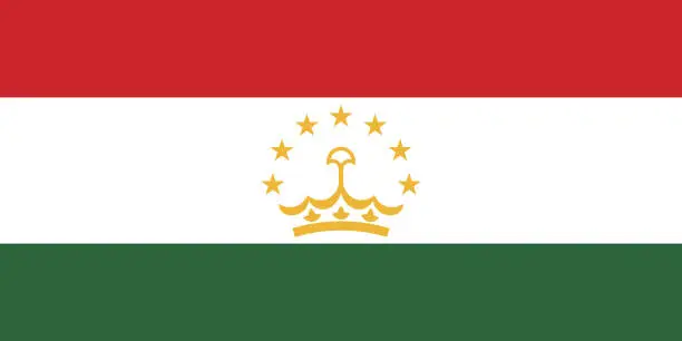 Vector illustration of Tajikistan flag. Standard size. The official ratio. A rectangular flag. Standard color. Flag icon. Digital illustration. Computer illustration. Vector illustration.