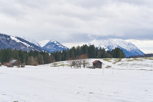 Winter landscape near Reit im Winkl with the Chiemgau Alps in Bavaria in Germany