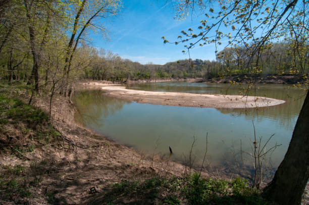 Castlewood SP - River Scene Trail in Spring - Meramec River & Sand Bar
