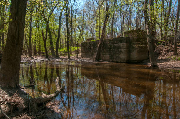 istock Castlewood SP - River Scene Trail in Spring - Concrete & Stone Structure 2103238045