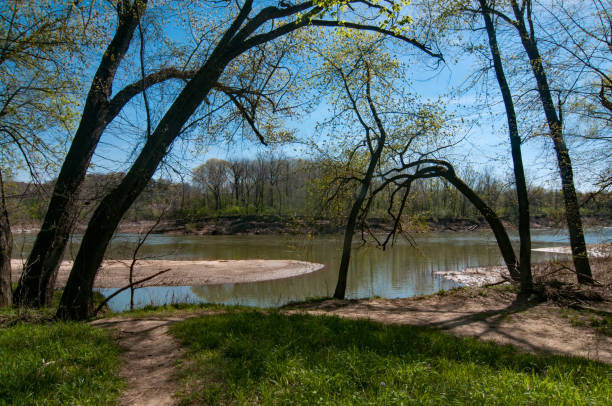 istock Castlewood SP - River Scene Trail in Spring - Meramec River & Trees 2103238417