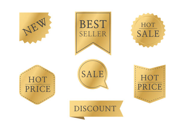 istock Sale tag labels gold isolated on white background. Ribbon sale banners. discount labels. Vector illustration 2103256122