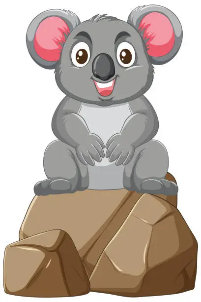 Vector illustration of Vector illustration of a happy koala on stones