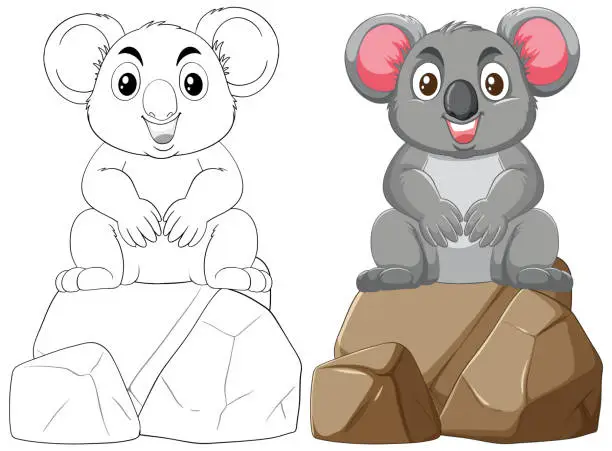 Vector illustration of Vector graphic of a koala sitting on a rock