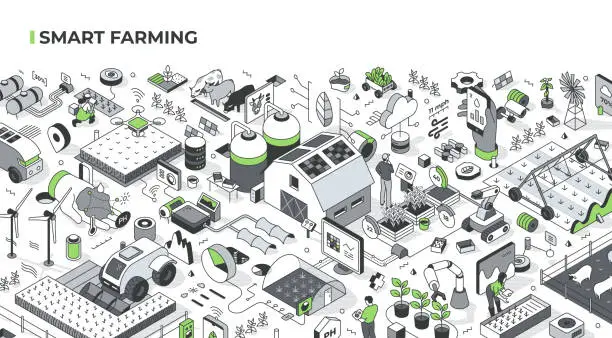 Vector illustration of Smart Farming Isometric Illustration