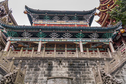 JANUARY 21, 2021, CHONGQING, CHINA: A temple in Ciqikou is located at high mountain.