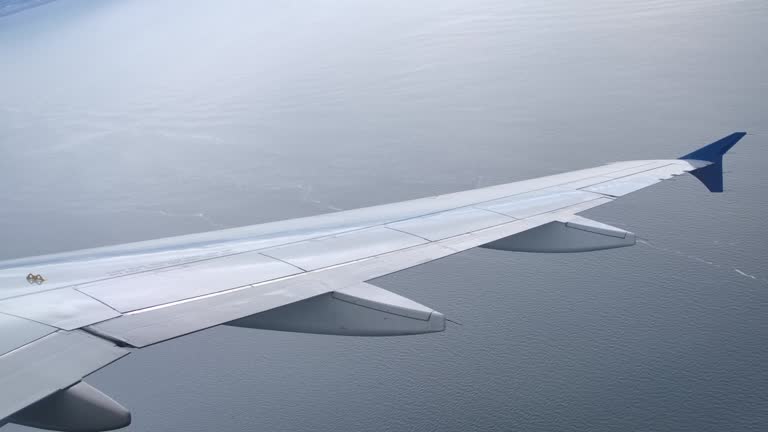 Airbus A320 Airplane Wing in Flight, Passenger Window View