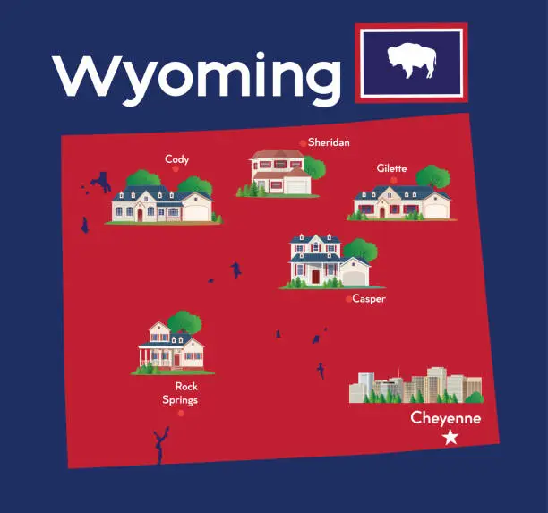 Vector illustration of Wyoming Map and American Home