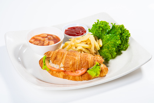 Croissant With Bean, French Fries, Vegetable , Chili Sauce.