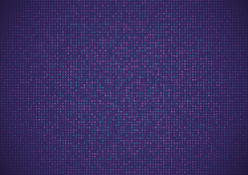 Blue and purple Matrix style letters information data background vector illustration