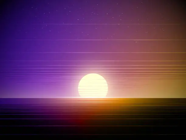Vector illustration of Retro vapor-wave sunset illustration