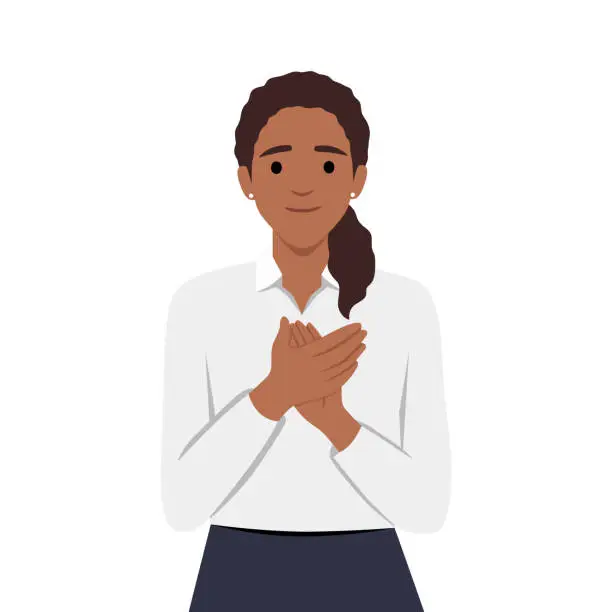 Vector illustration of Woman Applauding with smile Expression Bravo.