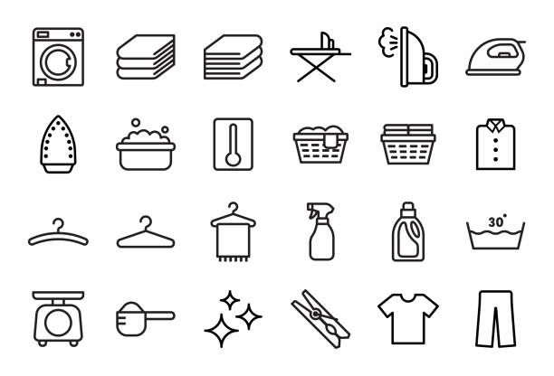 Set of laundry icon collection.