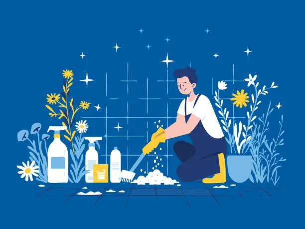 Vector illustration of Cleaning services vector illustration. Professional Cleaning and Housekeeping Services