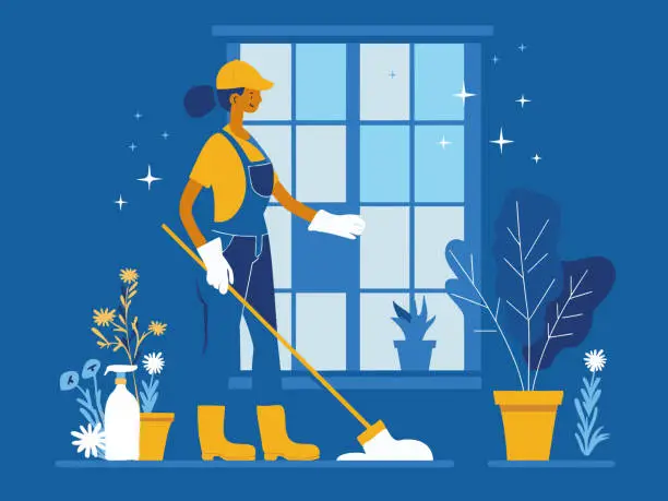 Vector illustration of Cleaning services vector illustration. Professional Cleaning and Housekeeping Services