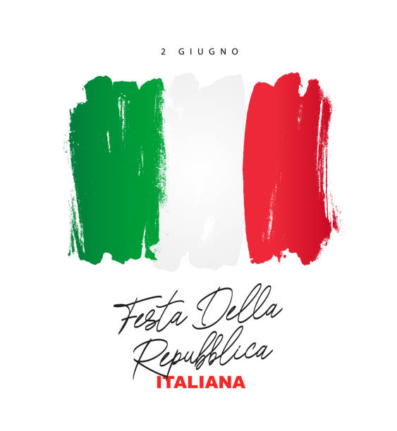 June 2 - Day of the Republic of Italy - inscription in Italian. Italian flag, hand-painted with a brush. Festa della repubblica italiana. June 2 - Day of the Republic of Italy - inscription in Italian. Italian flag, hand-painted with a brush. Festa della repubblica italiana. Vector illustration on a white background. italy flag drawing stock illustrations