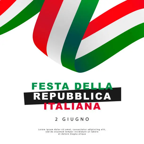 Vector illustration of Festa della repubblica italiana. Flag of Italy in the form of a ribbon. Republic Day of Italy, June 2 - inscription in Italian.