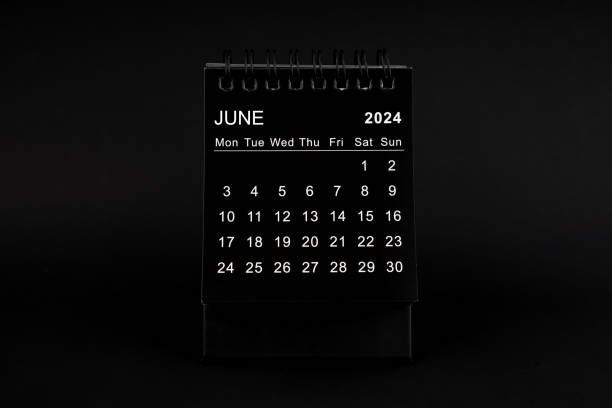 istock Black Calendar for June 2024 . Desktop calendar on a black. 2103497743