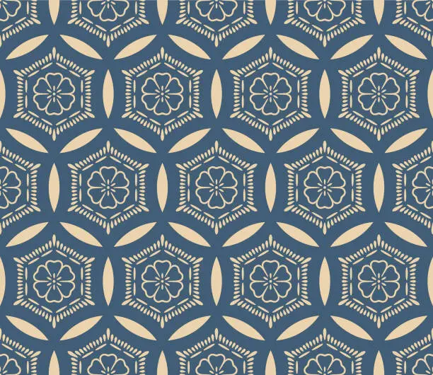 Vector illustration of Japanese Hexagon Circle Flower Net Vector Seamless Pattern