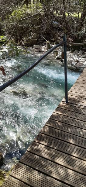 istock Blue water and wooden bridge 2103513662